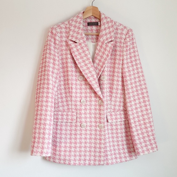 • NWOT! • Mint Velvet coton blend pink and white houndstooth blazer - Picture 4 of 10